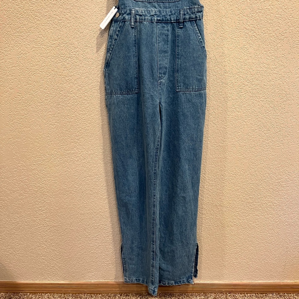 NWT WeWoreWhat Slouchy Slit Denim Overalls - Steel - Picture 5 of 16